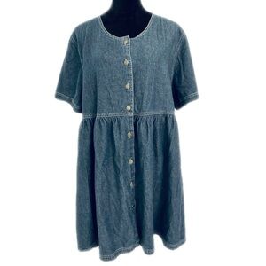 Vintage Sostanza Denim Babydoll Mini Dress | Tie-Back Button-Up | Size 18